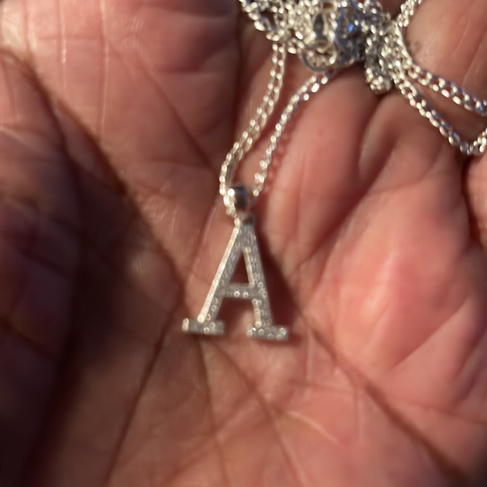 Sterling Silver 925 Letter “A” CZ Pendant Necklace - Picture 4 of 6